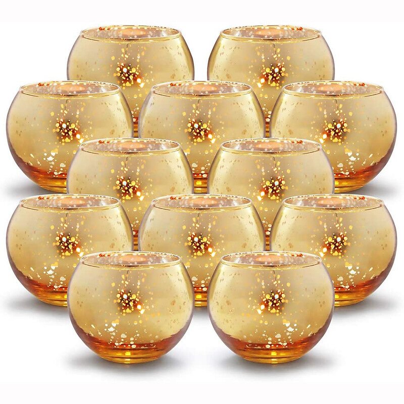 Candle Holders Manufacturer - 12pcs Valentines Dinner Jar Round Mercury Glass Votive for Wedding Centerpieces
