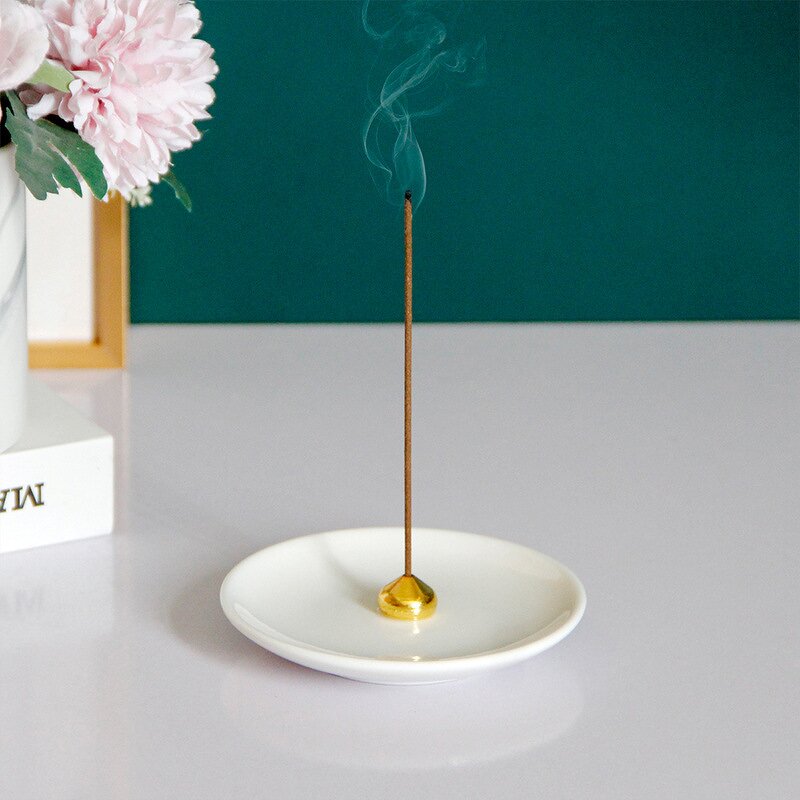 Incense Stick Burner Manufacturer - Modern Simple White Gold with Ash Catcher Middle East Arab Ceramic Holder