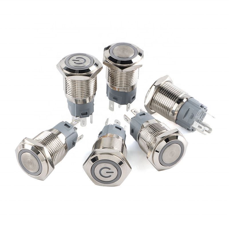 Metal Push Button Switch Manufacturer - 16mm Momentary Latching with LED Light Red Yellow Blue Green White 12-24V IP65