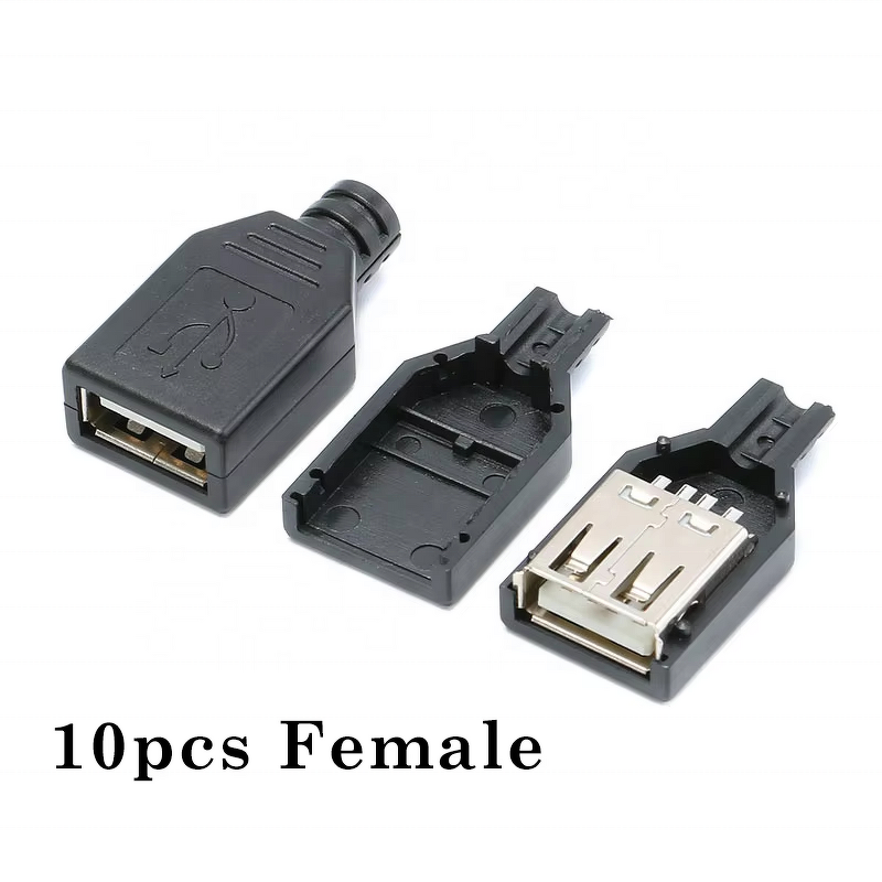 USB Connector Manufacturer - 10pcs Type A Male Female 4 Pin Plug Socket with Black Plastic Cover