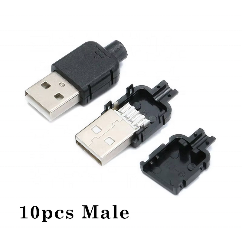 USB Connector Manufacturer - 10pcs Type A Male Female 4 Pin Plug Socket with Black Plastic Cover
