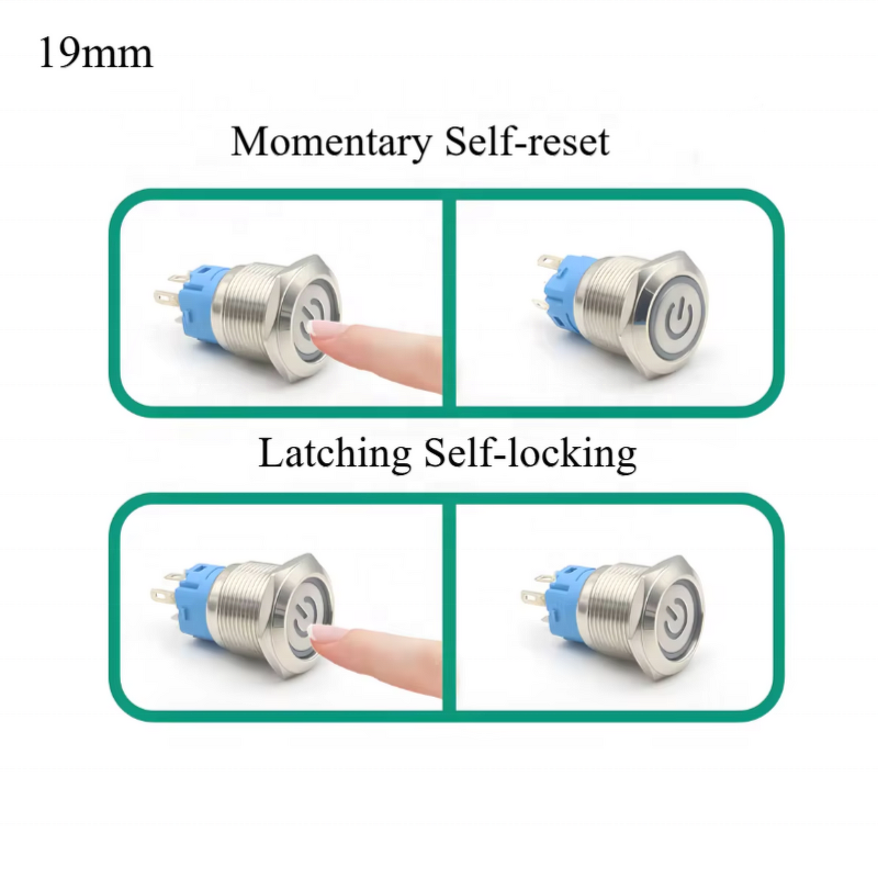 Metal Push Button Switch Manufacturer - 19mm Momentary Latching with LED Light Red Yellow Blue Green White 12-24V IP65