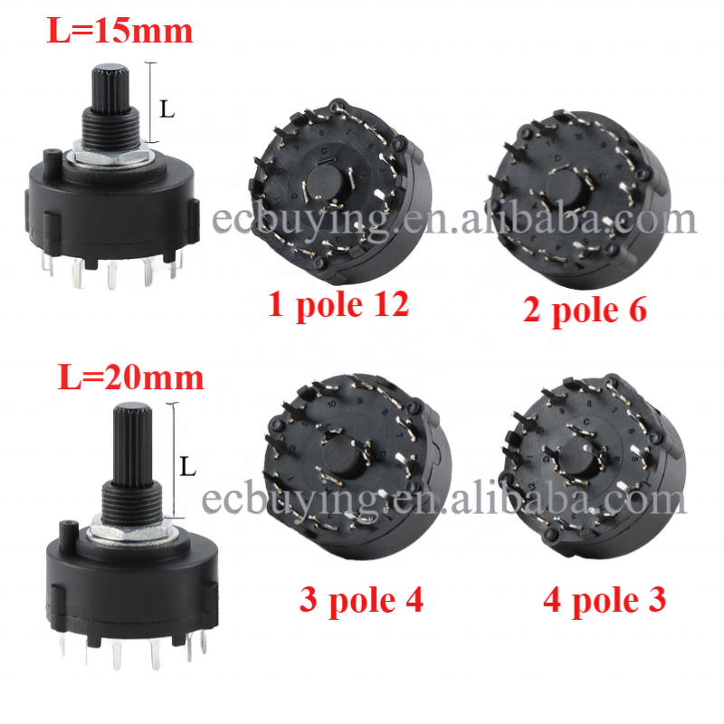 Rotary Switch Manufacturer - RS26 Band Gear 1 2 3 4 Pole 12/6/4/3 Selectable PCB Plug-in Adjustable