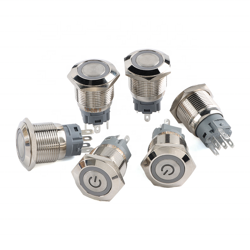 Metal Push Button Switch Manufacturer - 19mm Momentary Latching with LED Light Red Yellow Blue Green White 12-24V IP65