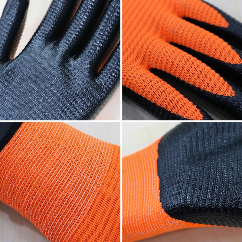 Zebra Nitrile Work Gloves Manufacturer - 13 Gauge Seamless Orange Polyester Liner U3 Guantes Safety Construction