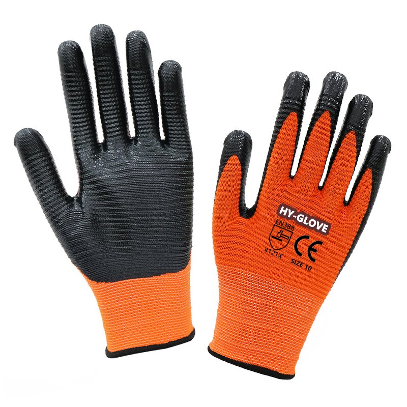 Zebra Nitrile Work Gloves Manufacturer - 13 Gauge Seamless Orange Polyester Liner U3 Guantes Safety Construction