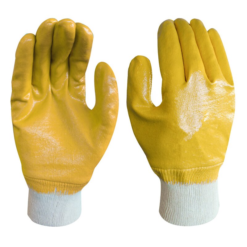 Nitrile Work Glove Manufacturer - Cheap Custom Interlock Cotton Lined Machinist Working Yellow