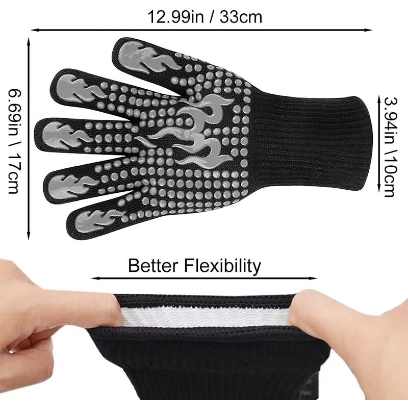 Extreme Heat Resistant BBQ Gloves Manufacturer - CE Certified Custom Logo 932F & 1472F Oven Grill Mitt Fireplace Guantes Silicone