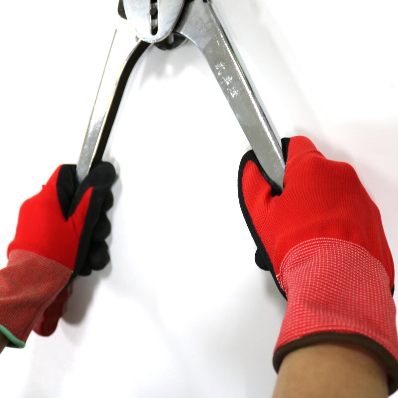 Sandy Nitrile Safety Work Glove Manufacturer - Good Grip Red Nylon Liner Black Nitrile