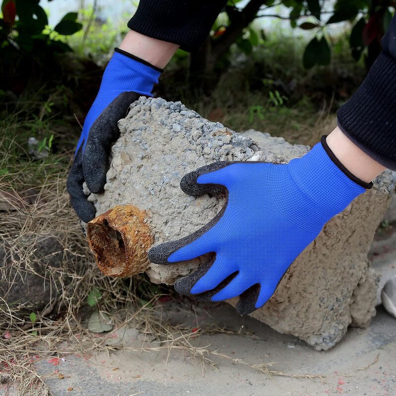 Polyester Latex Coated Work Gloves Manufacturer - 13G Blue Black Crinkle Finish Safety Personal Protective Equipment