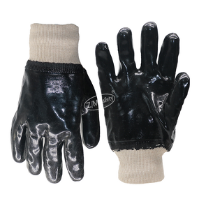 PVC Coated Work Gloves Manufacturer - Chemical Oil Resistant Oilfield Drilling Industrial Safety 10'' Black with Knitted Wrist