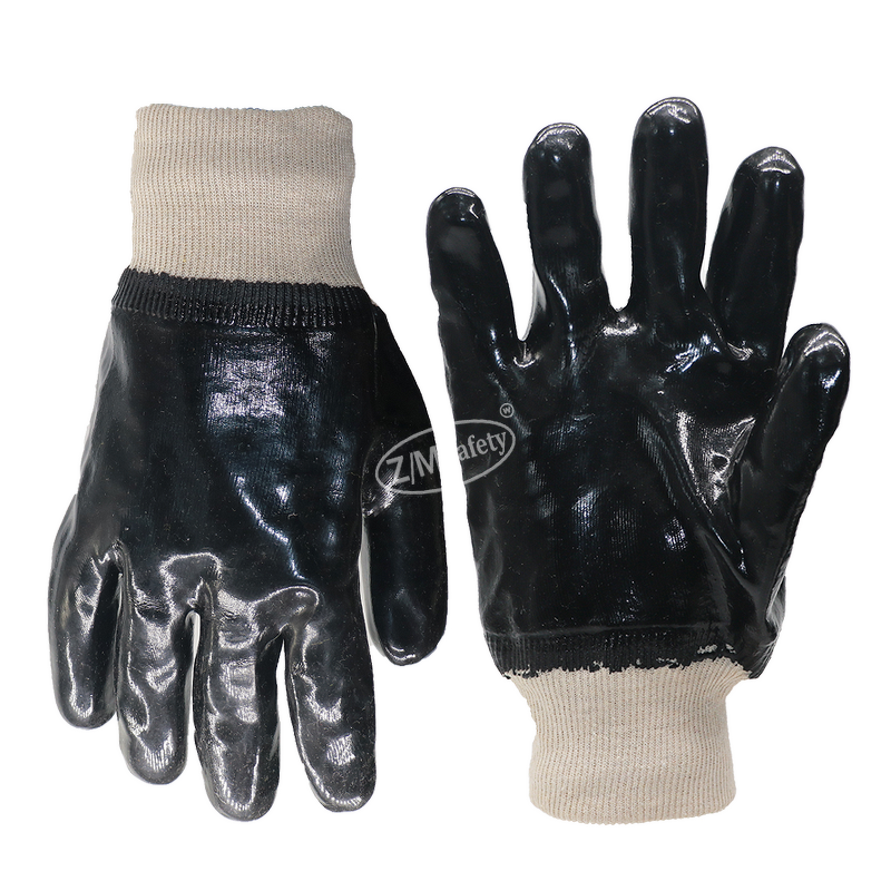 PVC Coated Work Gloves Manufacturer - Chemical Oil Resistant Oilfield Drilling Industrial Safety 10'' Black with Knitted Wrist