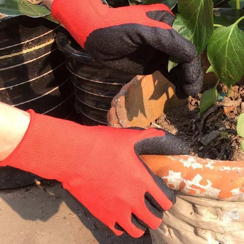Latex Coated Construction Gloves Manufacturer - Custom Red Polyester Texture Wrinkle Black Palm Dipped for Work