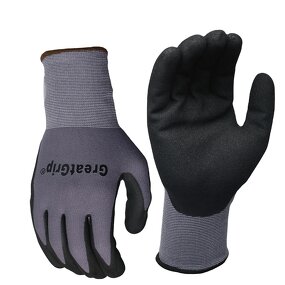 Nitrile Dipped Gloves Manufacturer - 15 Gauge Nylon Spandex Liner Palm Sandy Finish for Construction