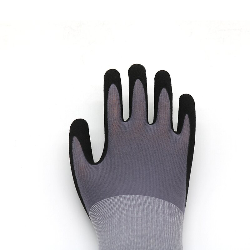 Nitrile Dipped Gloves Manufacturer - 15 Gauge Nylon Spandex Liner Palm Sandy Finish for Construction