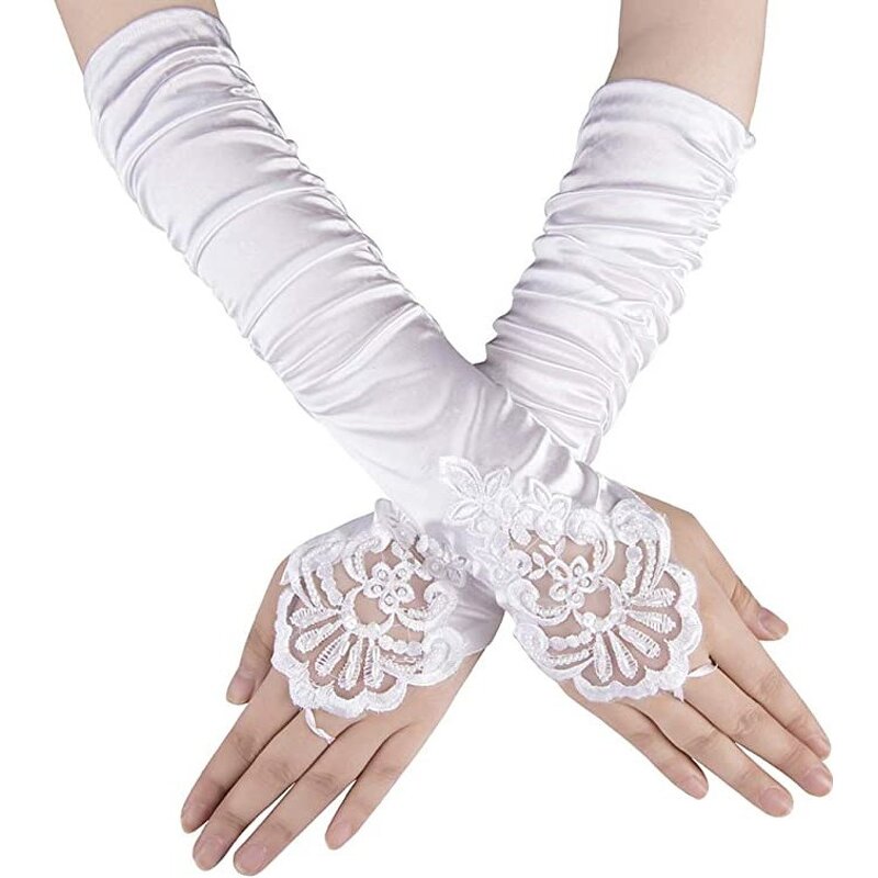 Wedding Opera Gloves Manufacturer - Elegant Bride Women Sexy Long Flapper Evening Satin Elbow Length 1920s