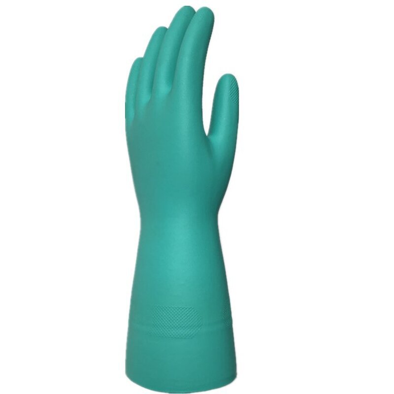 Flock Cotton Lined Nitrile Gloves Manufacturer - ZMSAFETY 15mil Waterproof and Chemical Resistant Industrial Embossed Green