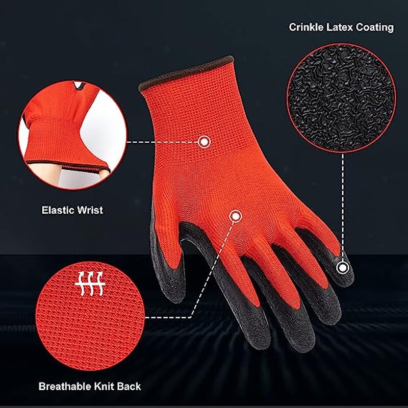 Polyester Liner Latex Safety Work Gloves Manufacturer - Red Anti-slip Coating Construction Garden Hand General Protective