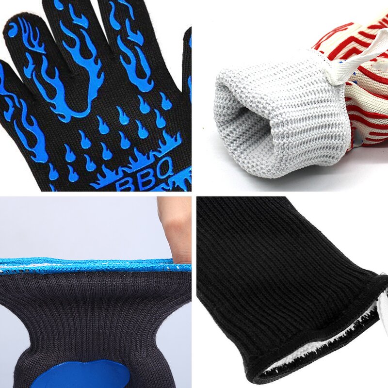 Aramid Silicone Oven Mitts Manufacturer - Customized Barbecue Cotton Extreme Heat Resistant for Cooking Baking Grill BBQ