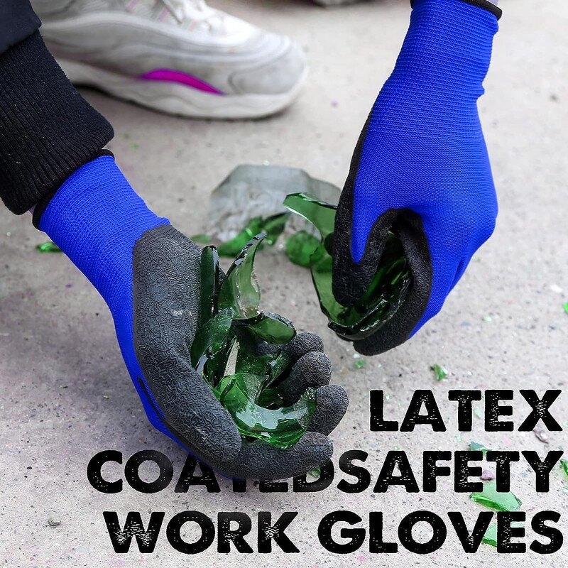 Polyester Latex Coated Work Gloves Manufacturer - 13G Blue Black Crinkle Finish Safety Personal Protective Equipment