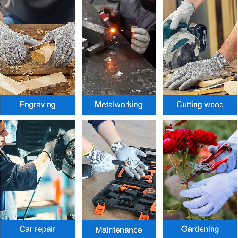 Cut Resistant Safety Gloves Manufacturer - EN388 4543 Level 3 Glass Handling Wood Working Level 5 Cut Proof PU Palm Coated