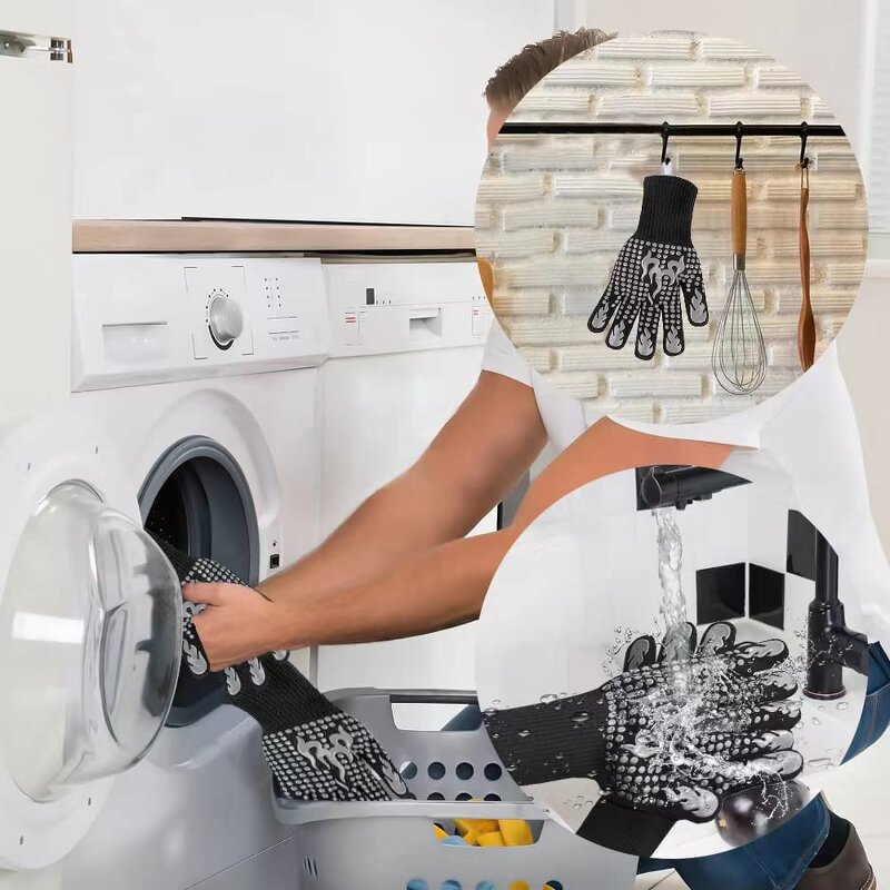 Extreme Heat Resistant BBQ Gloves Manufacturer - CE Certified Custom Logo 932F & 1472F Oven Grill Mitt Fireplace Guantes Silicone