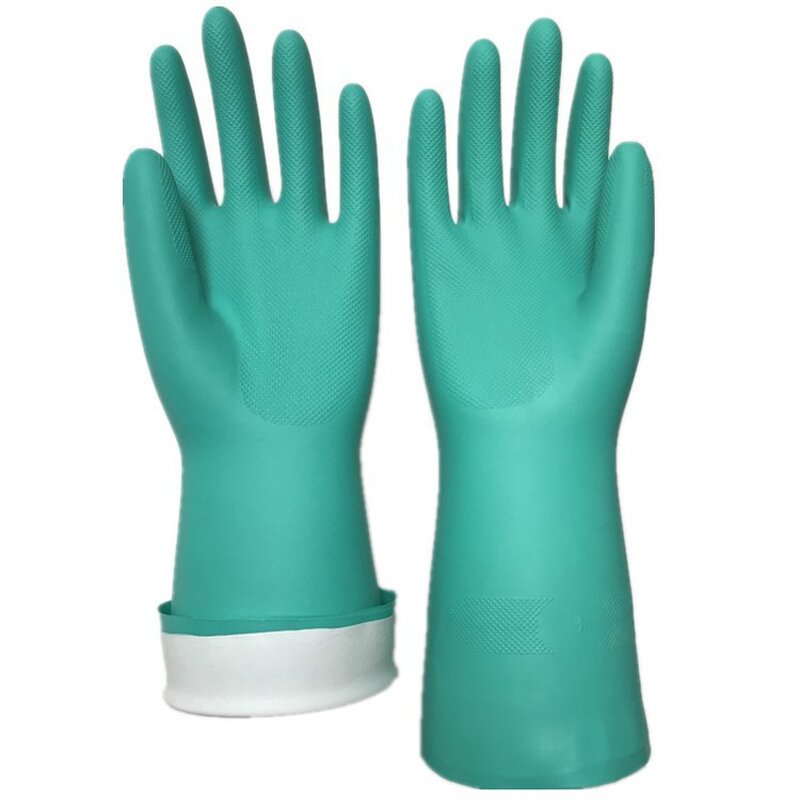 Flock Cotton Lined Nitrile Gloves Manufacturer - ZMSAFETY 15mil Waterproof and Chemical Resistant Industrial Embossed Green
