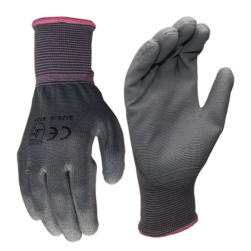 PU Coated Industrial Gloves Manufacturer - CE Gray White Black Polyurethane Palm Coating Nylon Polyester Worker Hand