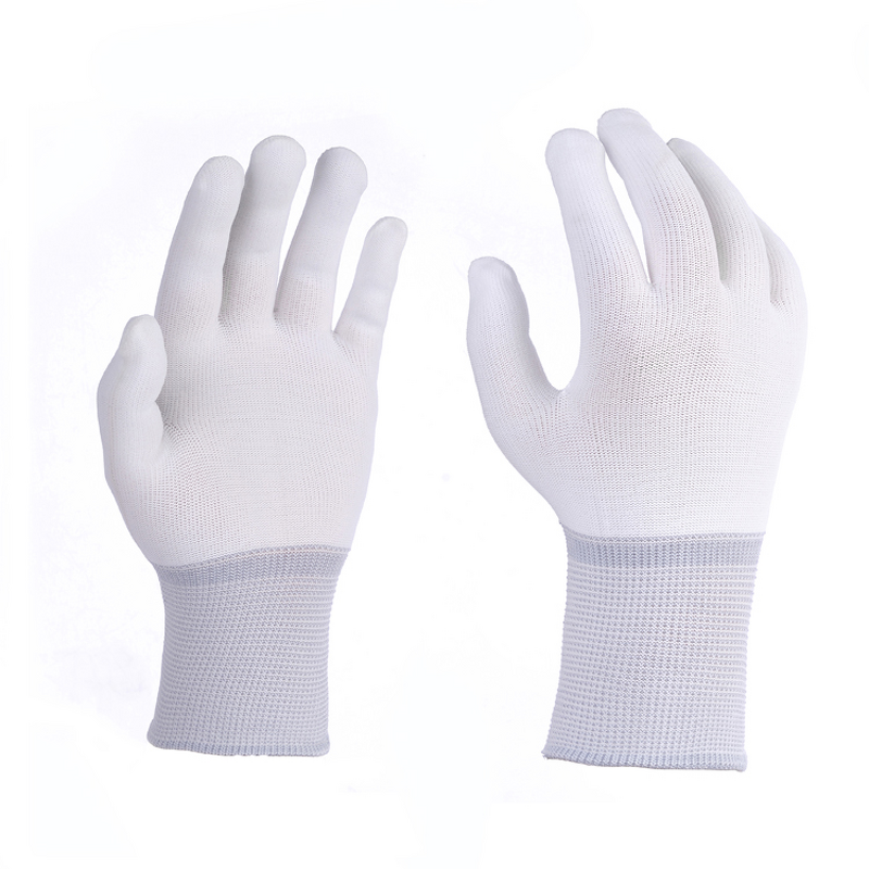 Knitted Nylon Work Gloves Manufacturer - White Polyester Shell Labor Vinyl Wrap Liner Dust-free Cleaning Room for Sorting Work
