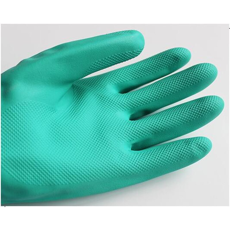 Flock Cotton Lined Nitrile Gloves Manufacturer - ZMSAFETY 15mil Waterproof and Chemical Resistant Industrial Embossed Green