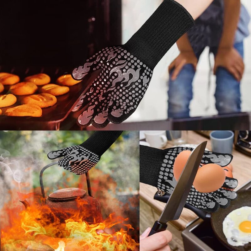 Extreme Heat Resistant BBQ Gloves Manufacturer - CE Certified Custom Logo 932F & 1472F Oven Grill Mitt Fireplace Guantes Silicone