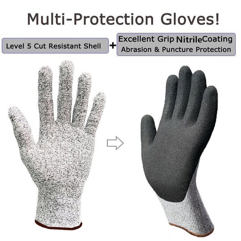 HPPE Cut Resistant Gloves Manufacturer - Great Grip EN388 4544 Level 5 Work Safety Anti Cut Sandy Nitrile Coated Hand