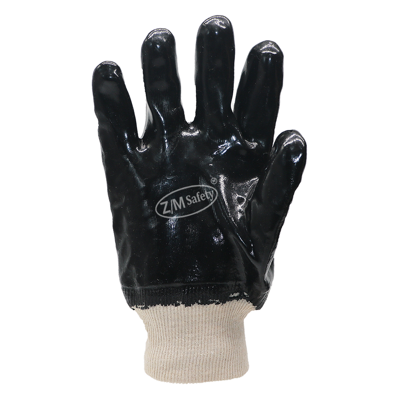 PVC Coated Work Gloves Manufacturer - Chemical Oil Resistant Oilfield Drilling Industrial Safety 10'' Black with Knitted Wrist