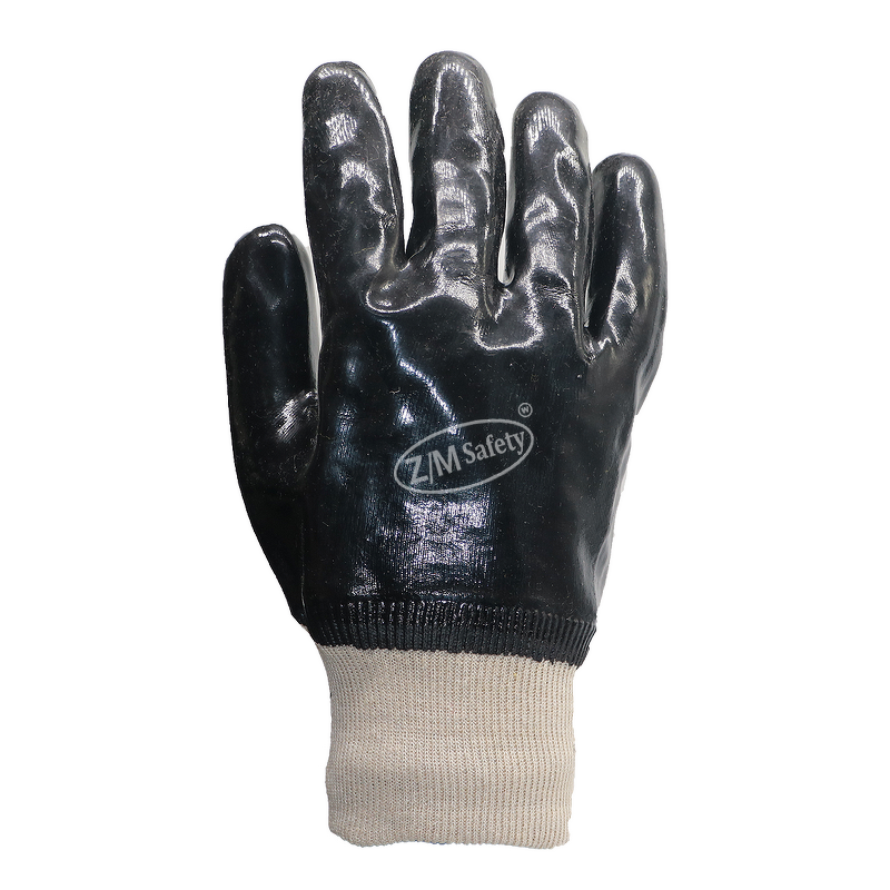 PVC Coated Work Gloves Manufacturer - Chemical Oil Resistant Oilfield Drilling Industrial Safety 10'' Black with Knitted Wrist