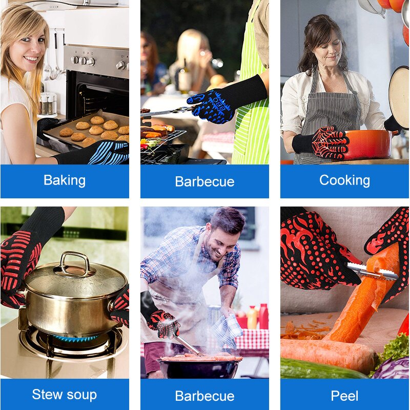 Aramid Silicone Oven Mitts Manufacturer - Customized Barbecue Cotton Extreme Heat Resistant for Cooking Baking Grill BBQ