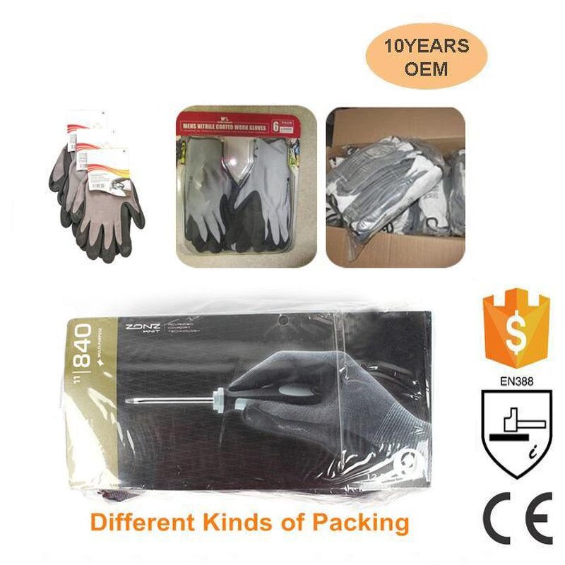 Nitrile Coated Safety Work Gloves Manufacturer - 13 Gauge Knit Nylon Black Sandy Finish