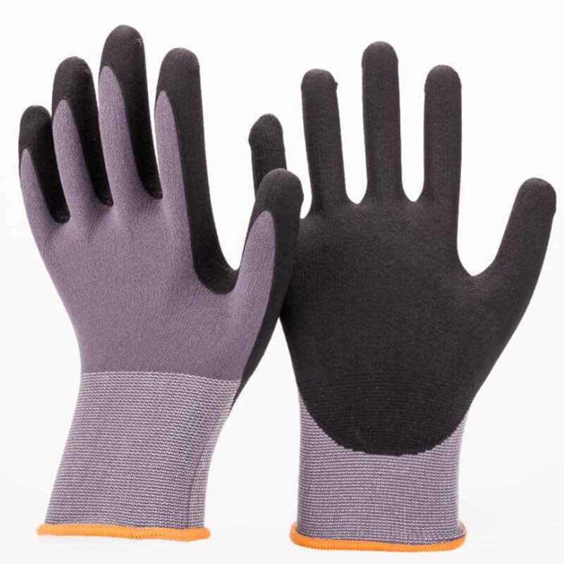 Nylon Spandex Safety Work Gloves Manufacturer - 15 Gauge Yellow Black Sandy Nitrile Palm Finished