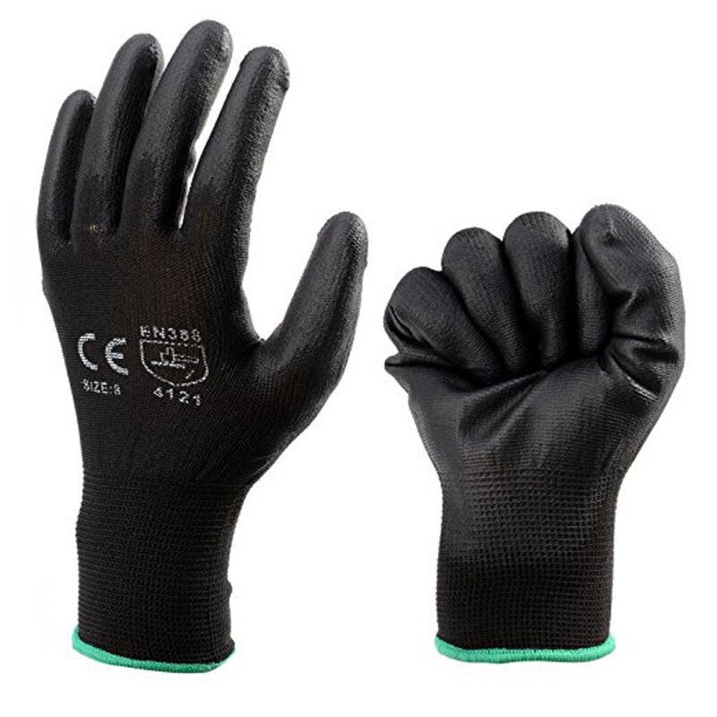 Industrial Safety Gloves Manufacturer - 13G Knitted Black Nylon PU Security