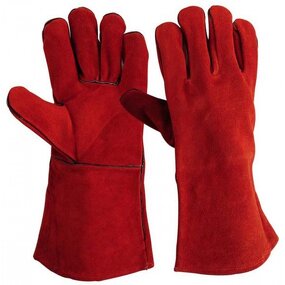 Cow Split Leather Welding Gloves Manufacturer - Red Long Working Welder Gauntlet