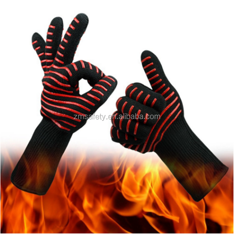 Silicone BBQ Grill Gloves Manufacturer - Custom Logo Extreme Heat Resistant Kitchen Cooking Safety Non-slip Printed Black
