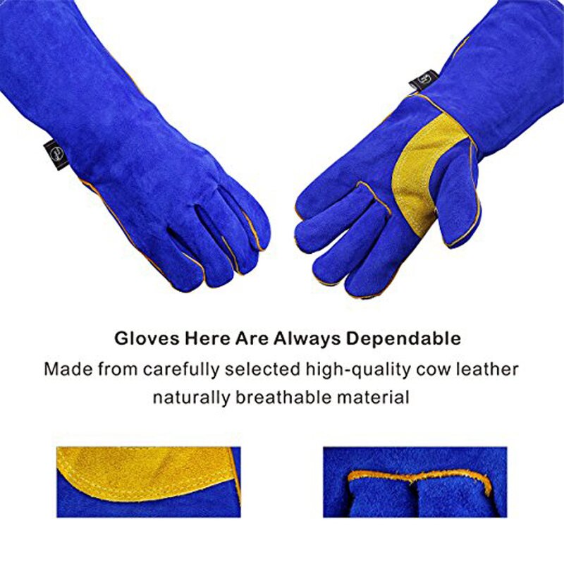 Heat Resistant Welding Gloves Manufacturer - 14 Inches Good Quality Safety Work Glass Fire Proof Handing Premium Heavy Duty Cow Leather