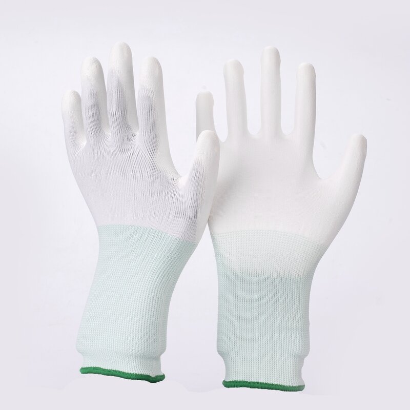 ESD Safety Gloves Manufacturer - 13G Knitted White Electronics Factory Working Antistatic PU Finger Coated