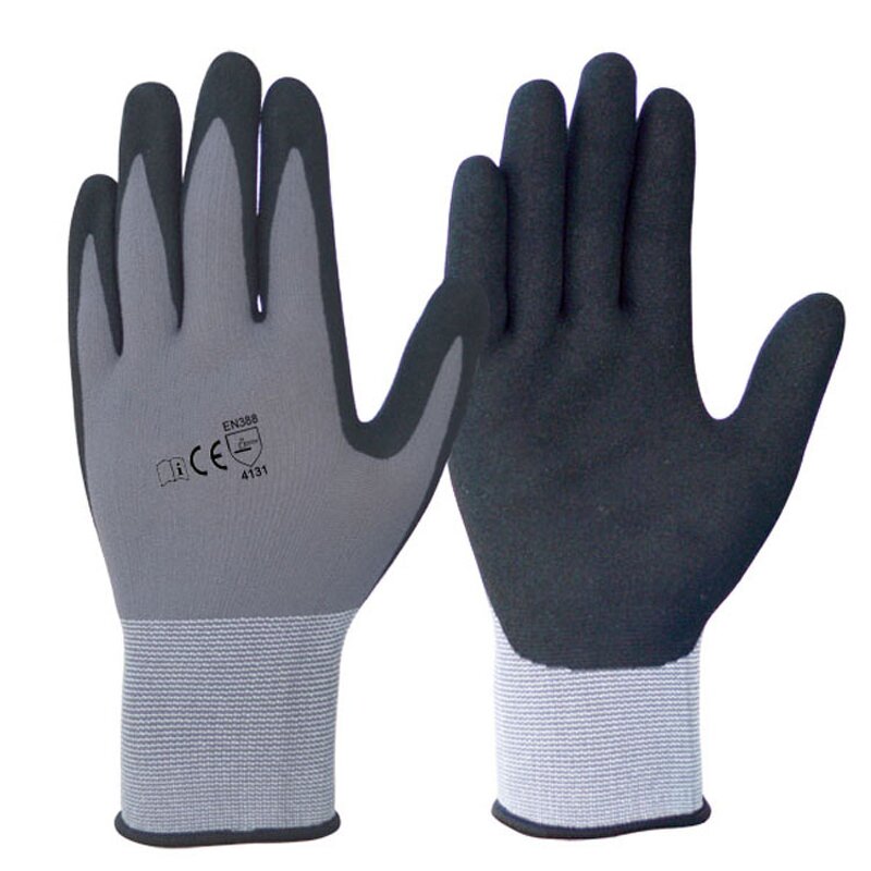Nitrile Coated Safety Work Gloves Manufacturer - 13 Gauge Knit Nylon Black Sandy Finish