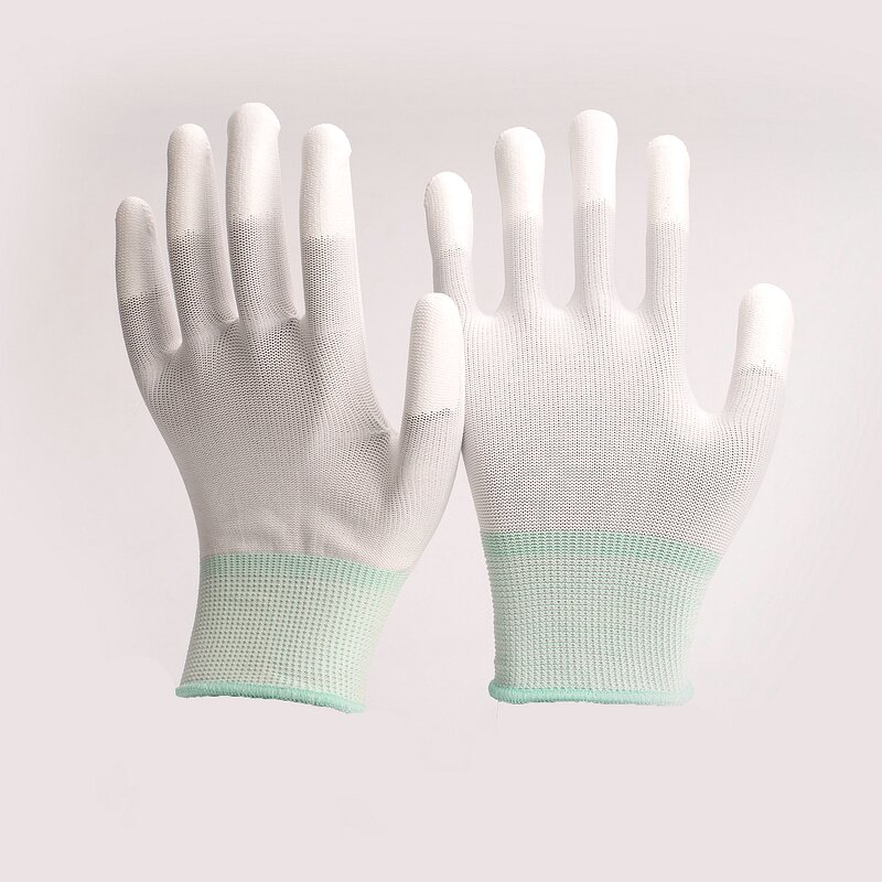 ESD Safety Gloves Manufacturer - 13G Knitted White Electronics Factory Working Antistatic PU Finger Coated