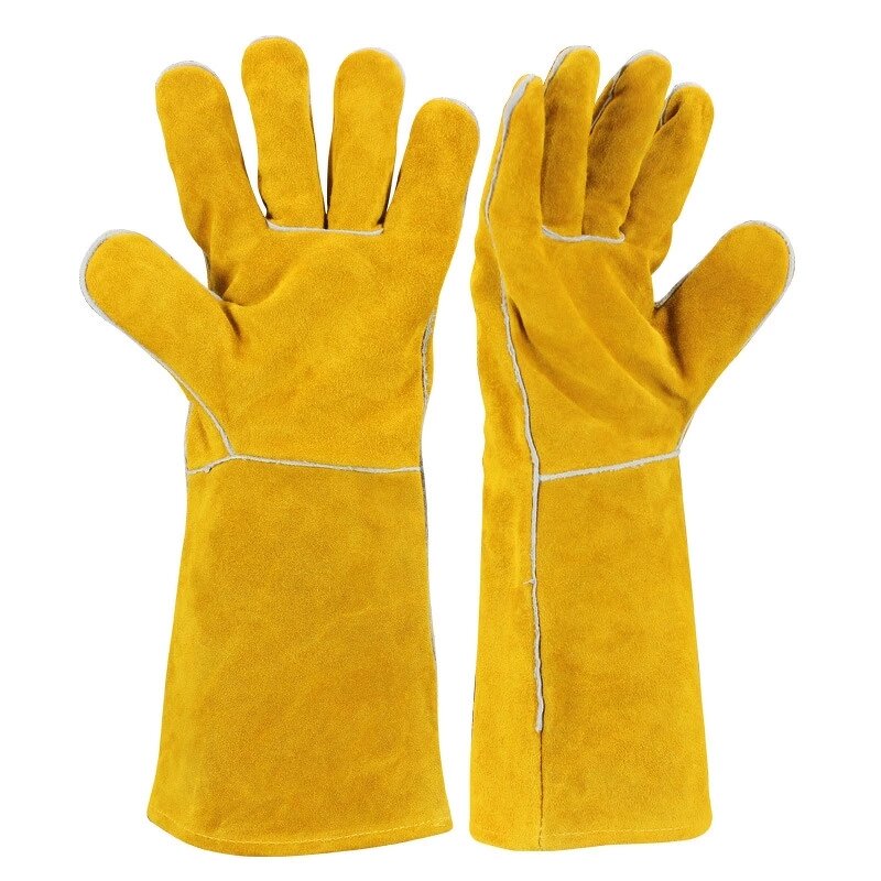 Cow Split Leather Welding Gloves Manufacturer - Red Long Working Welder Gauntlet