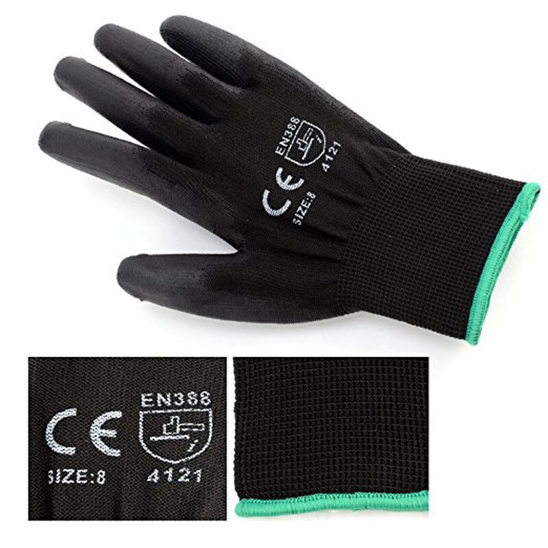 Industrial Safety Gloves Manufacturer - 13G Knitted Black Nylon PU Security