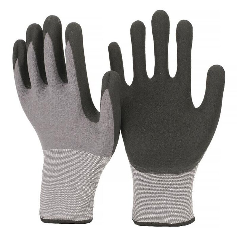 Nylon Spandex Safety Work Gloves Manufacturer - 15 Gauge Yellow Black Sandy Nitrile Palm Finished