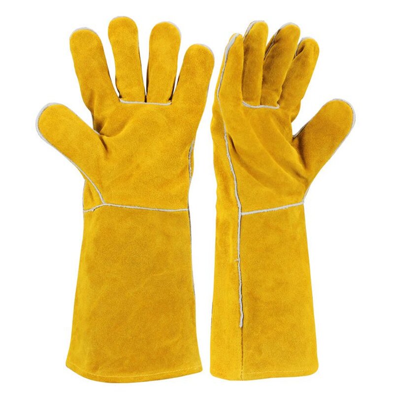 Leather Welding Gloves Manufacturer - Reinforced Thumb Palm Heat Puncture Resistant Pet Training BBQ Kitchen Stove Thick