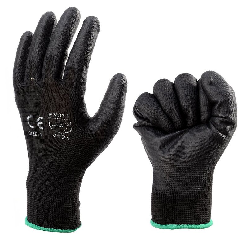 PU Coated Gloves Manufacturer - Hot Sale EN388 4131X 13G Knitted Shell Black Polyurethane for Daily Use