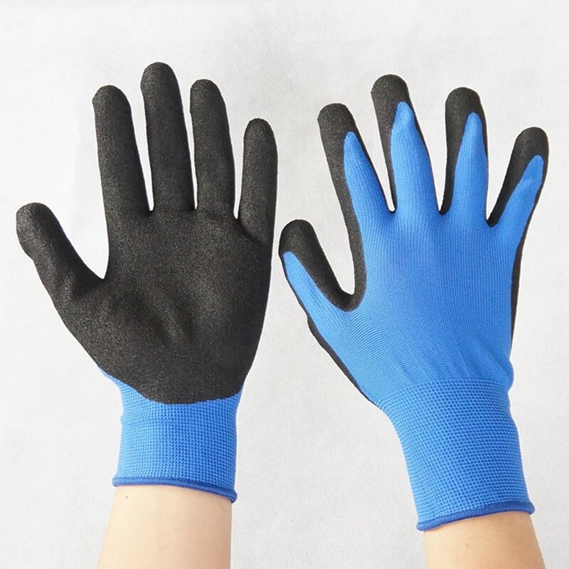 Nylon Spandex Safety Work Gloves Manufacturer - 15 Gauge Yellow Black Sandy Nitrile Palm Finished